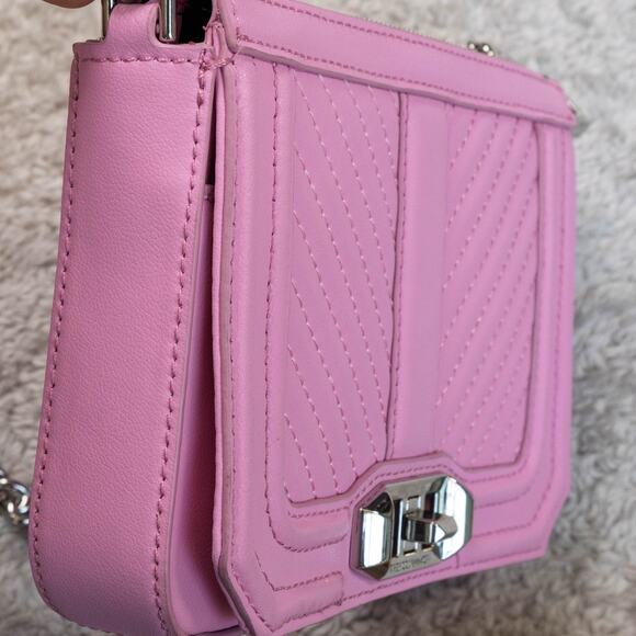 Rebecca Minkoff Chevron Quilt Mini Crossbody Bag Pink Leather Silver Hardware - Picture 2 of 14